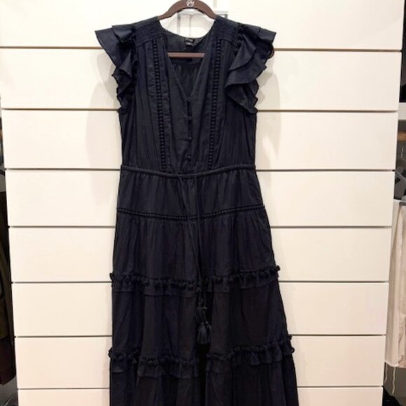 J. Crew Dresses & Skirts - J Crew Embroidered Flutter Sleeve Tiered Midi Dress Cotton Voile Black Size 6